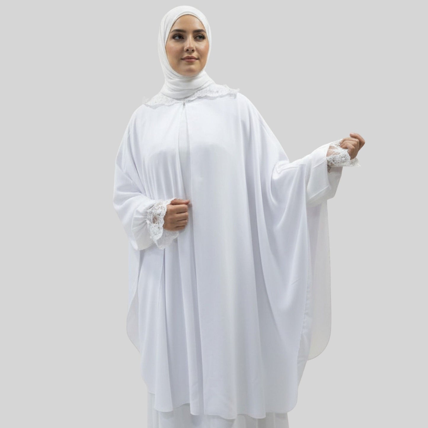 Blanc Abaya Élégante pour la Prière et la Omra