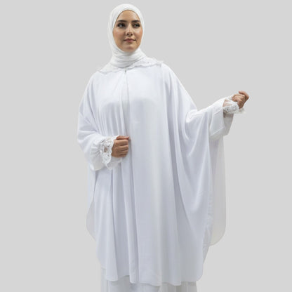 Blanc Abaya Élégante pour la Prière et la Omra